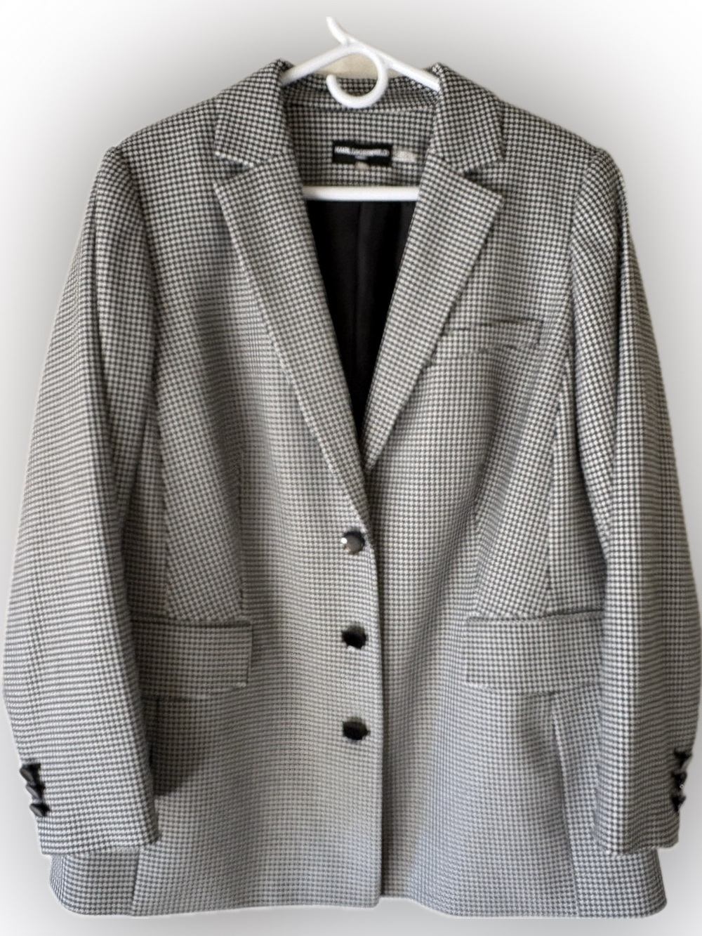 Karl Lagerfeld Paris Black & White Houndstooth Blazer Size 16 Office Workwear